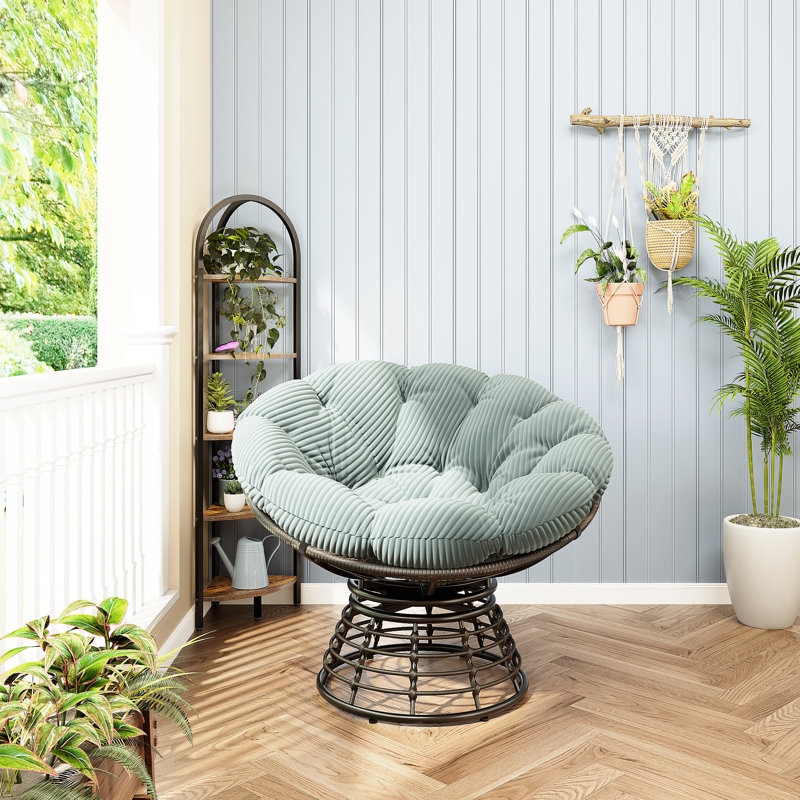 Chaise ergonomique avec pivot facile à 360 °, coussin, structure brune, idéale pour le salon ou les mouvements de détente en plein air, utilisation intensive