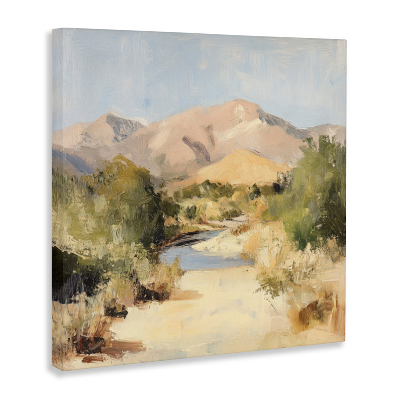 Toile Beige Desert Mountain Stream, conception de Petal Prints Design, 17 x 17