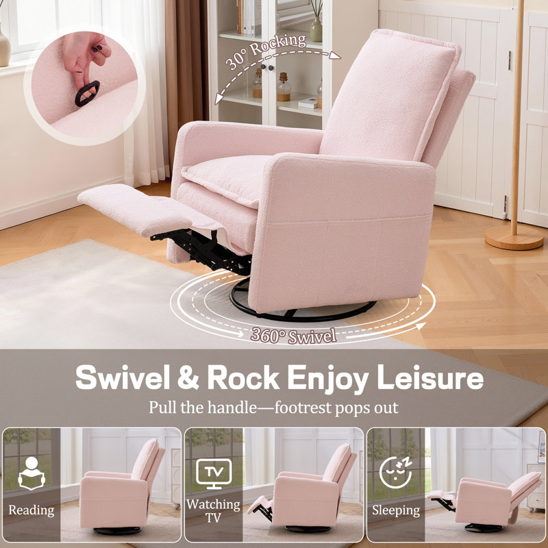 Fauteuil inclinable KORSER, fauteuil pivotant avec coussins, petit fauteuil à bascule pour petits espaces, fauteuil inclinable manuel avec poches latérales