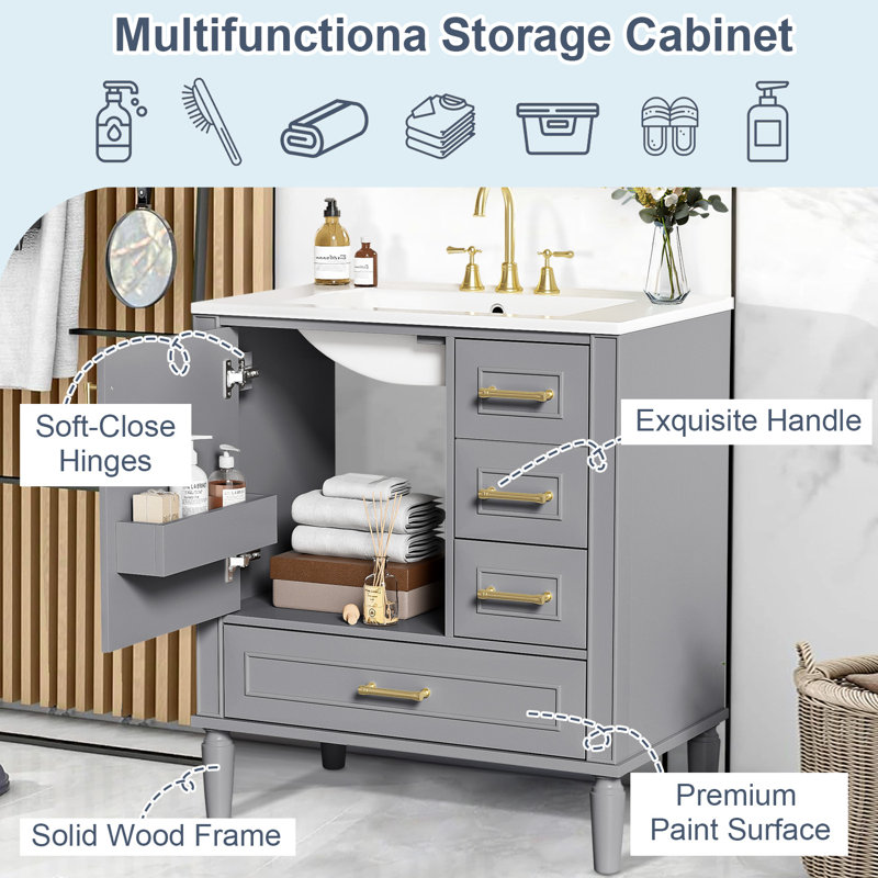 Meuble-lavabo moderne avec lavabo en céramique, Gris