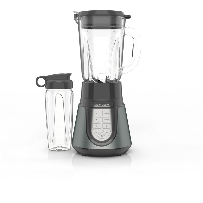 Black+decker Quiet Blender, 1000w, 6-cup Perfectpour Glass Jar, 24oz Personal Jar, 4 Smart Functions, 3 Speeds, Pulse, Ice Crush, Smoothie Maker