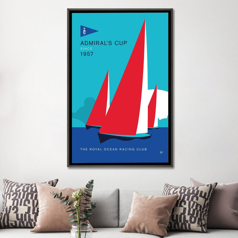 1957 - Admirals Cup - reproduction d'art murale - toile encadrée, 60 po x 40 po, Toile avec cadre, Gris