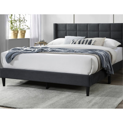 Modern Bedroom Queen Bed, Charcoal Color, Linen Upholstered Platform Bed With Headboard In Charcoal, Space Saving Design