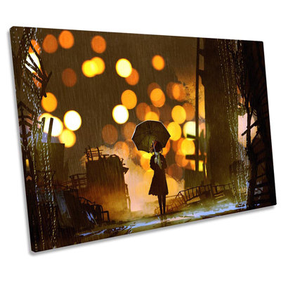 Brown Umbrella City Life - Wrapped Canvas Print