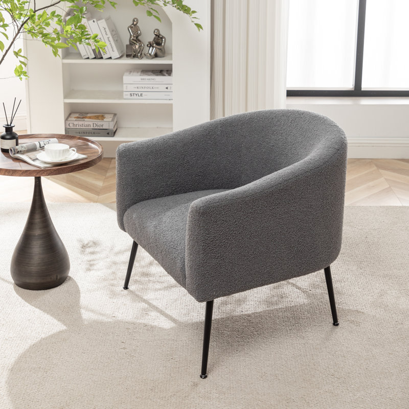 Fauteuil demi-tonneau Jameila, Fausse fourrure grise, 1, Noir