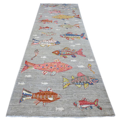 Khamisi One-of-a-Kind 4'1" X 12' New Age Runner Wool Area Rug Grey
