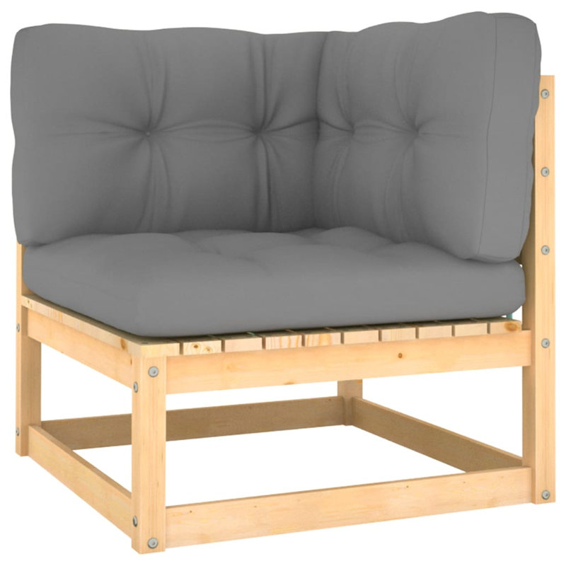 Patio Corner Sofa with Gray Cushions Solid Wood Pine, Grey, Brown, No