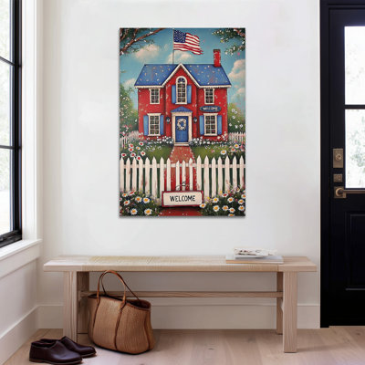 Patriotic Wall Art, American Flag Wall Art, 4th of July Decor, Americana Wall Decor for Living Room, Welcome Home Canvas Wall Art Ready to Hang
