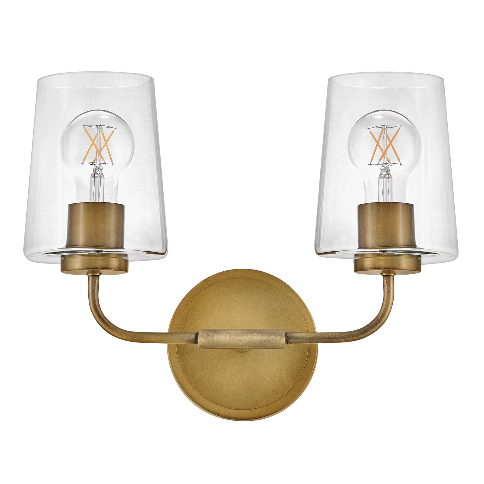 Viva 2 Light Transparent Dimmable Vanity Light, Heritage Brass