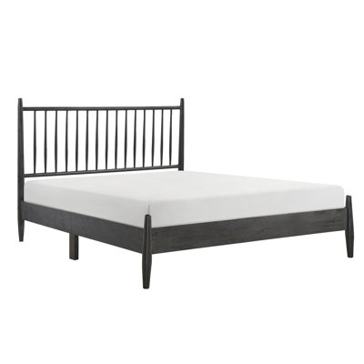 Gray Mid-Century Modern Bedroom Queen Bed, Wooden Slat Headboard, No Box Spring Required For Comfort Color Wood, Slatted Enchant
