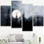 Lune nuit, forêt, paysage naturel pour salon, bureau à domicile, très grand ensemble de décoration murale sur toile, 4 pièces