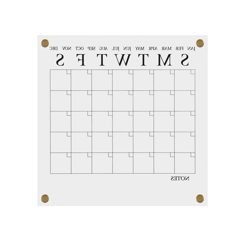 Clear Acrylic Monthly Wall Calendar with Black Print and Dry Erase Marker