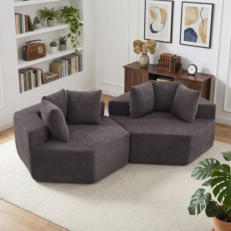 2 pièces - Fauteuil surdimensionné en chenille de 54 po avec coussins décoratifs, Grey