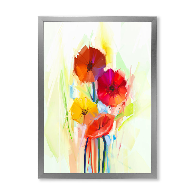 Fleurs d'hibiscus rouges II - peinture, H 40 po x l 30 po x P 1,5 po, Cadre photo argenté