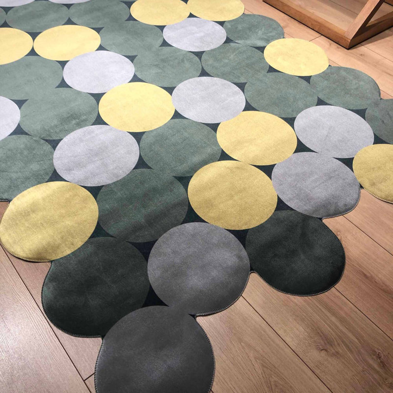 Tapis vert / gris / jaune en polyester tissé à la main 4 pi 7 po x 6 pi 7 po Novelty Deltrick