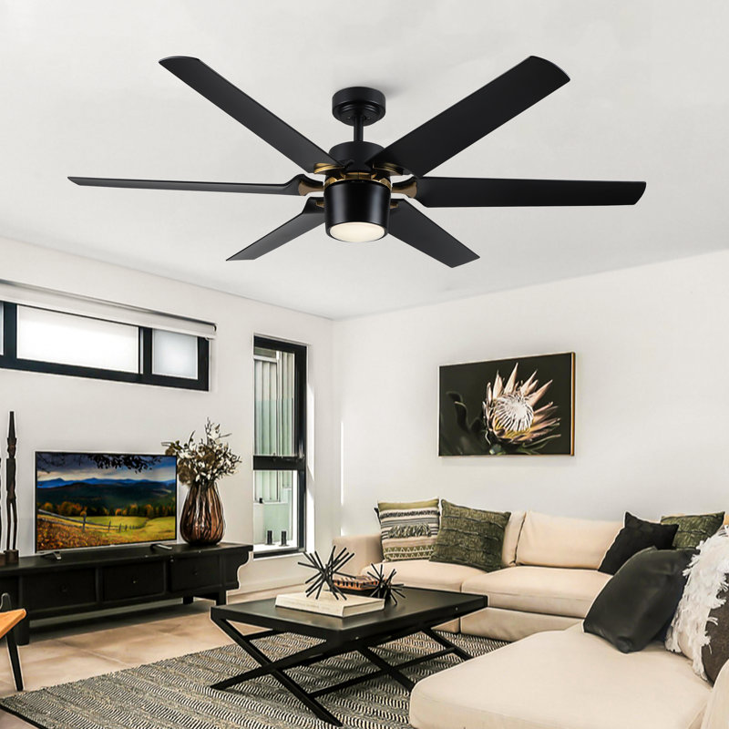 Modern 60'' Black and Gold Ceiling Fan with LED Light and Remote