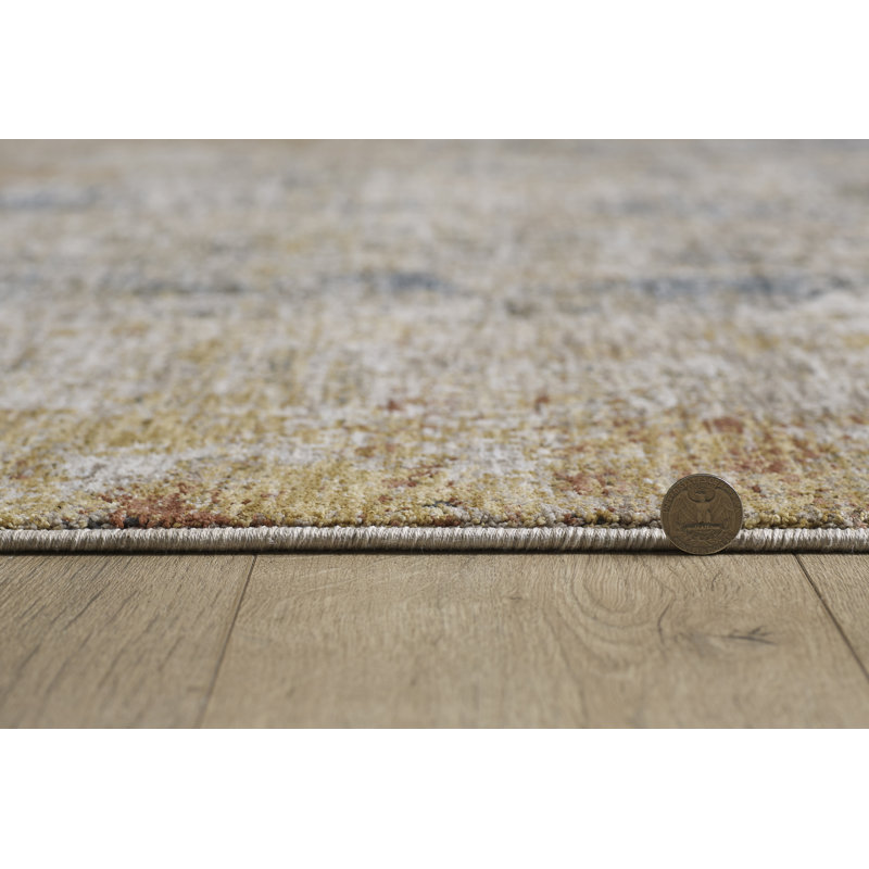 Abstract Machine Woven Polyester Area Rug in Blue/Brown, Rectangle 5' x 7'10"