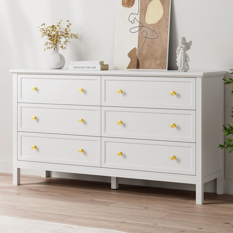 55.1" W 6 Drawer Dresser for Living Room, Bedroom, White