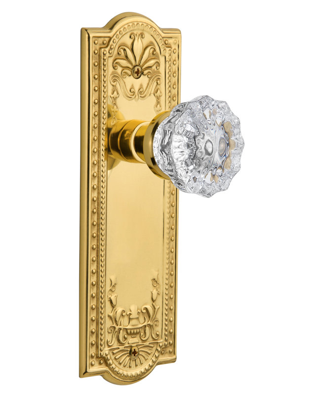 Meadows Plate with Crystal Door Knob, Polished Brass
