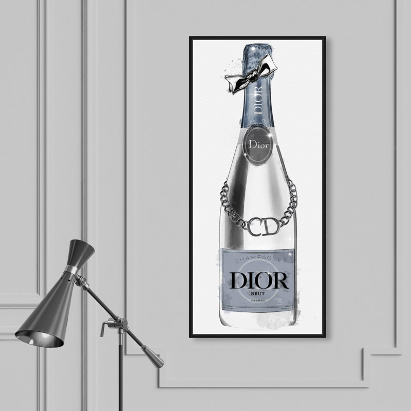 Fashion and Glam Champagne Brut de Paris, Glam Gray - impression, Cadre en bois noir, H 36 po x l 16 po