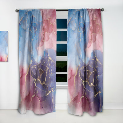 Mauve et bleu, art abstrait fluide de luxe V - Rideau moderne - Velours obscurcissant - 1 panneau