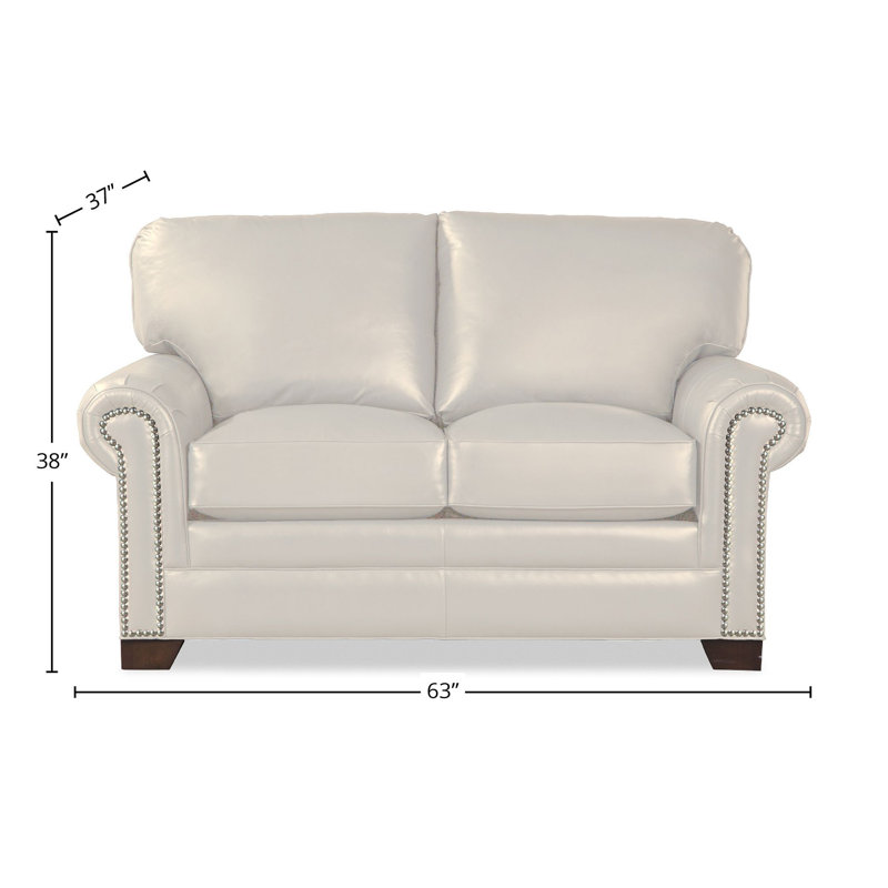 Copola 63" Genuine Leather Rolled Arm Loveseat, Cream Genuine Leather