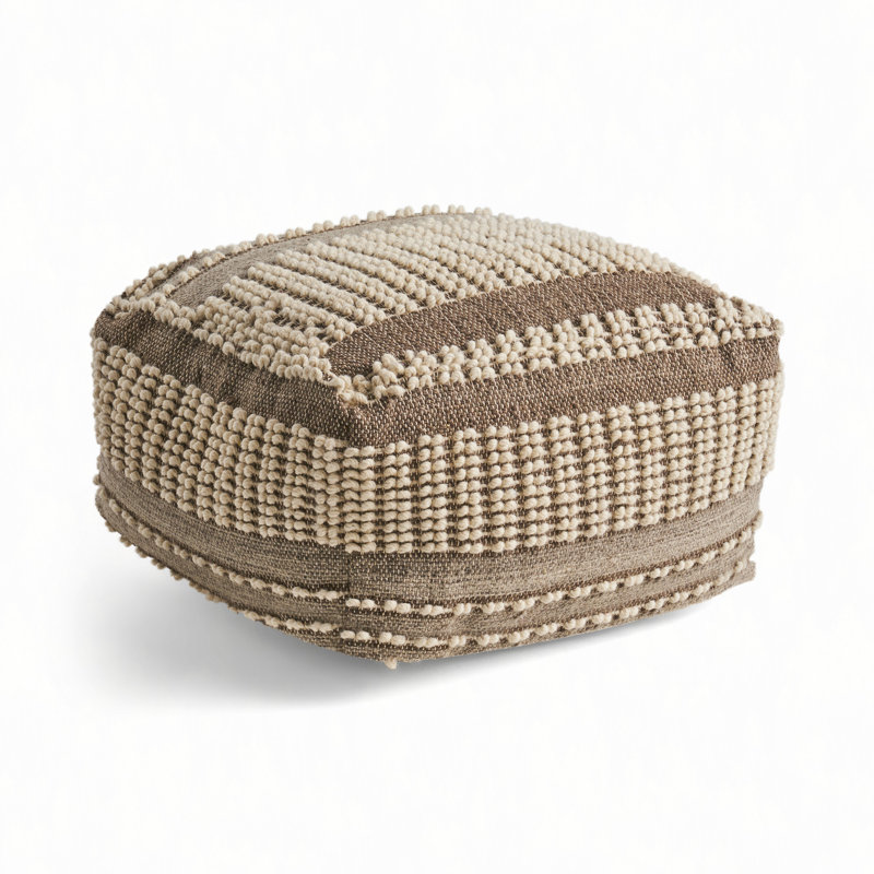 Grand pouf rustique en laine et coton