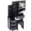 Table de chevet compacte 29,2 pouces avec tabouret rembourré, miroir coulissant et rangement multicouche pour les petits espaces-523367958