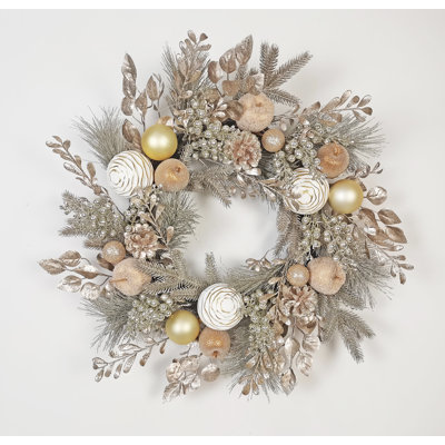 X'mas Glitter Wreath,24" Apple/Ornaments/Berry/Pine; Champagne