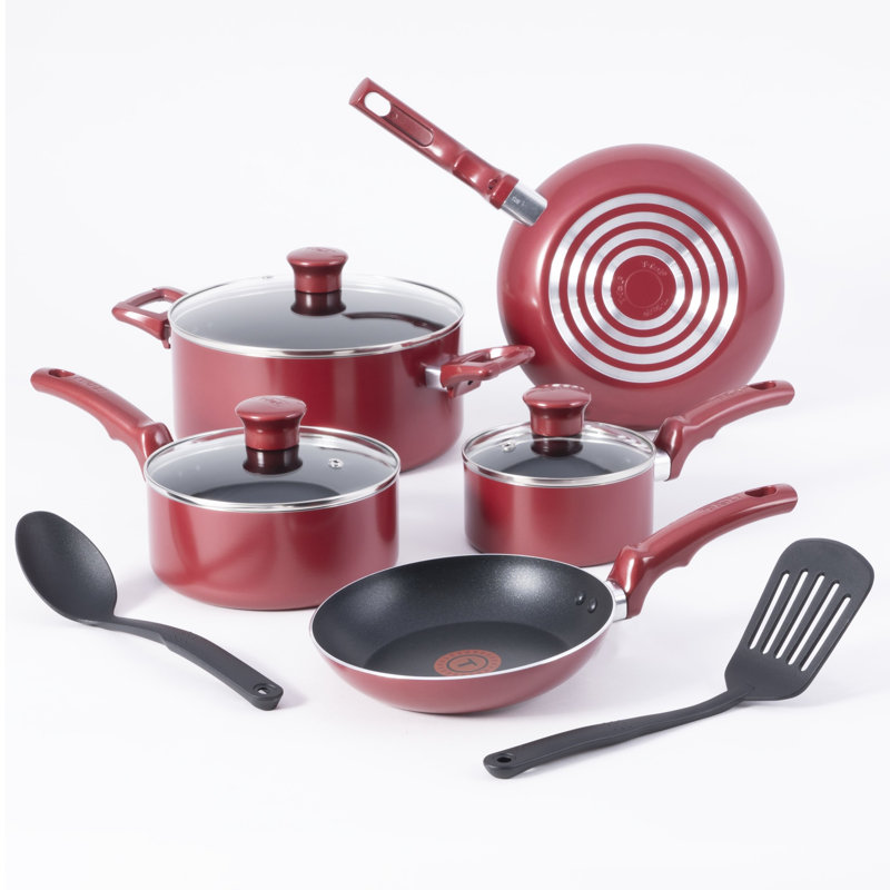  Batterie de cuisine antiadhésive pour casseroles et poêles, 10 pièces, noir, Rouge