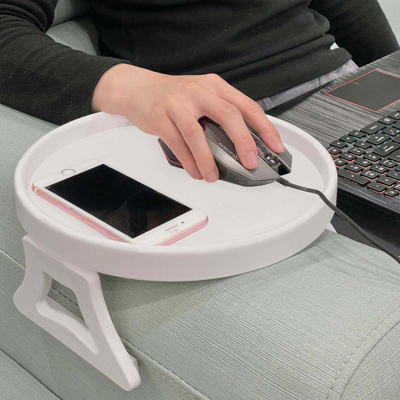 Sofa Arm Clip Tray, Side Table For Remote Controls/Drinks/Gamepads Holder, White