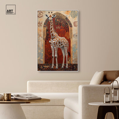 Girafe sur toile, art floral élégant par Art Remedy