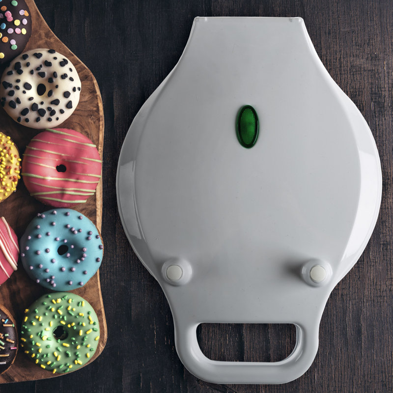 Mini Donut Maker, Durable, Nonstick Easy to Use Mini Baking Machine - Cooks 7 Mini Doughnuts at a Time - Glazed, Frosted with Sprinkles, Nuts, or Vegan Donuts, & More (White)