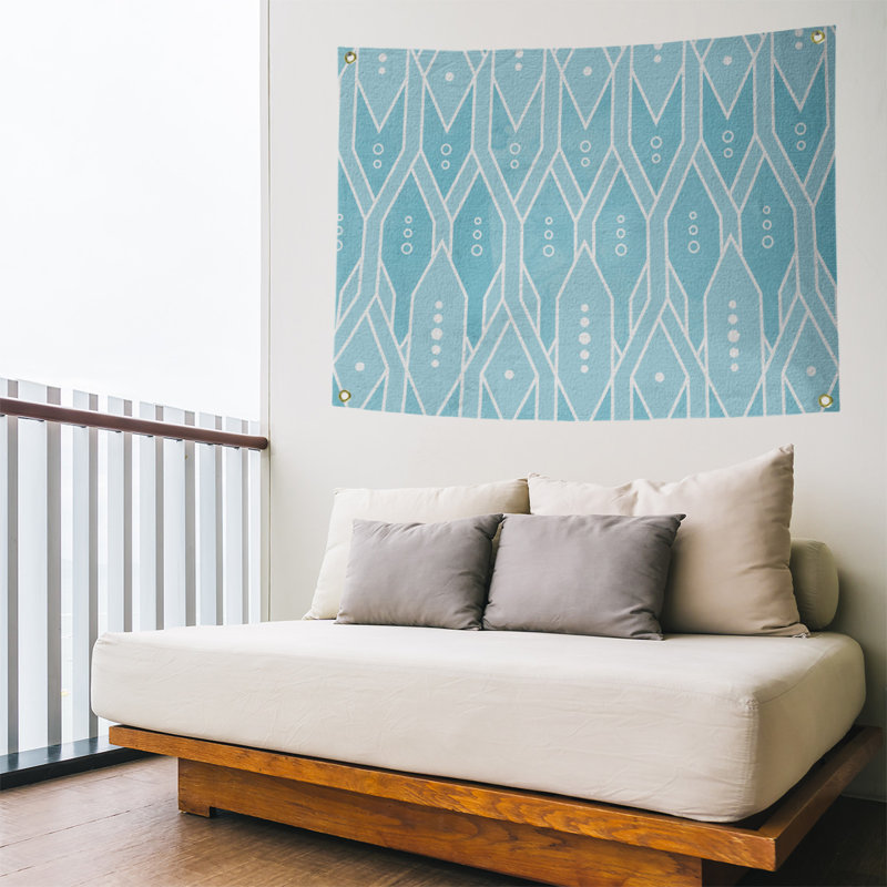 Tapisserie murale treillis, H 50 po x l 59 po, Bleu sarcelle