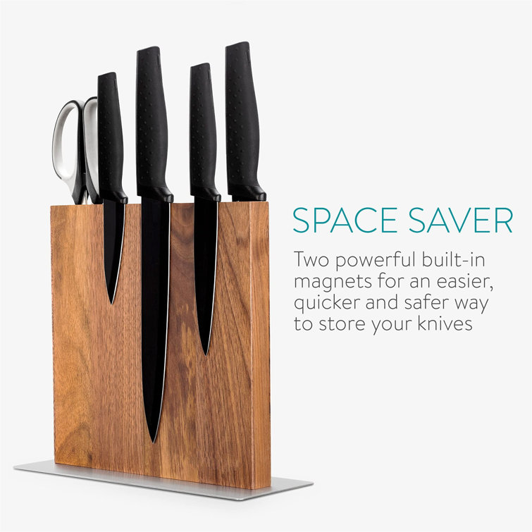 HexClad Magnetic Walnut Wood Knife Block Holder with Enhanced Magnets