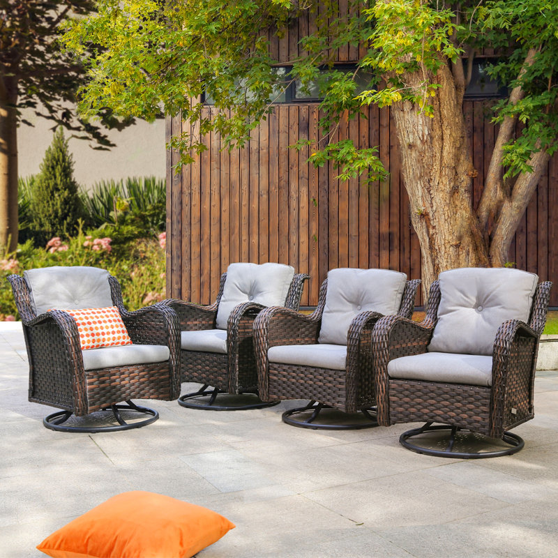 Aliyani Swivel Premium All-Weather Wicker Outdoor Lounge Chair, Cushions Included, Brown