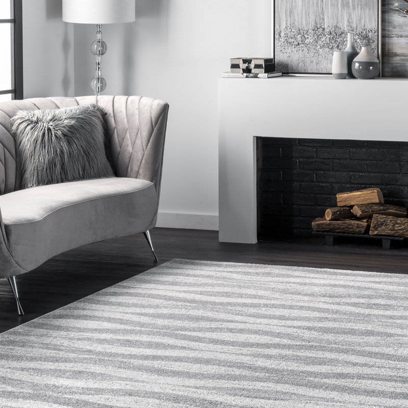 Sarepta Contemporary Waves Power Loom Performance Gray Rug, Square 8'