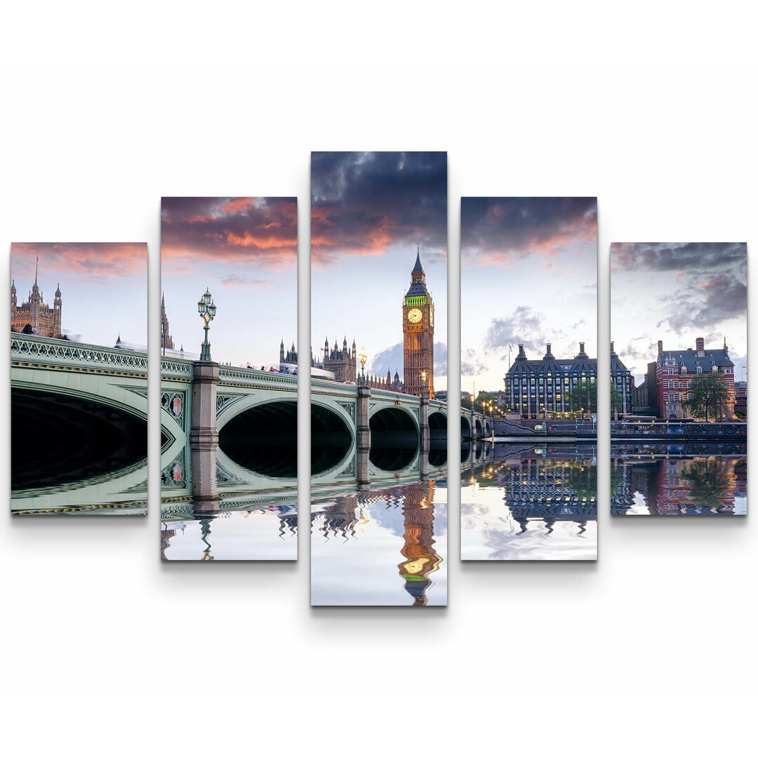 5-tlg. Leinwandbilder-Set Big Ben Reflection Photographic Print