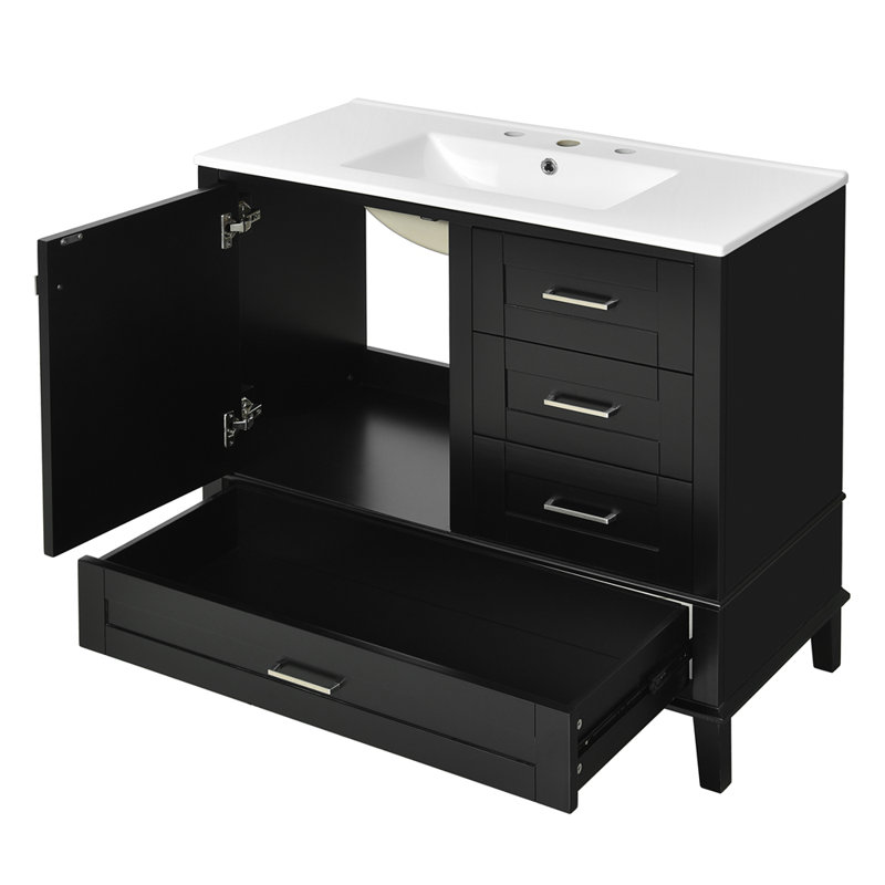 Meuble-lavabo 36 po avec porte à fermeture douce et 3 tiroirs, Noir