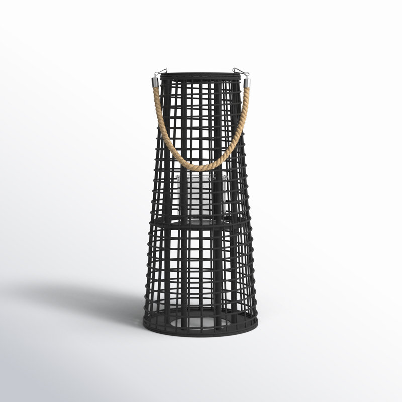 Black Bamboo and Glass Hanging Hurricane Lantern