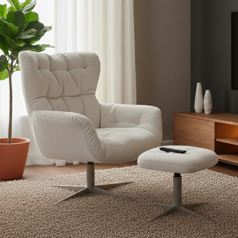 42cm H Tufted Upholstered Metal Armchair, Cream, Cream