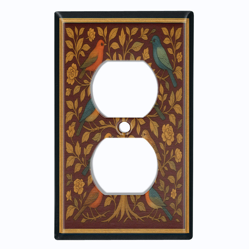 Metal Light Switch Plate Cover; US Standard Size 2 Gang Toggle - Rustic Tree with Birds, #8 Single Duplex Outlet