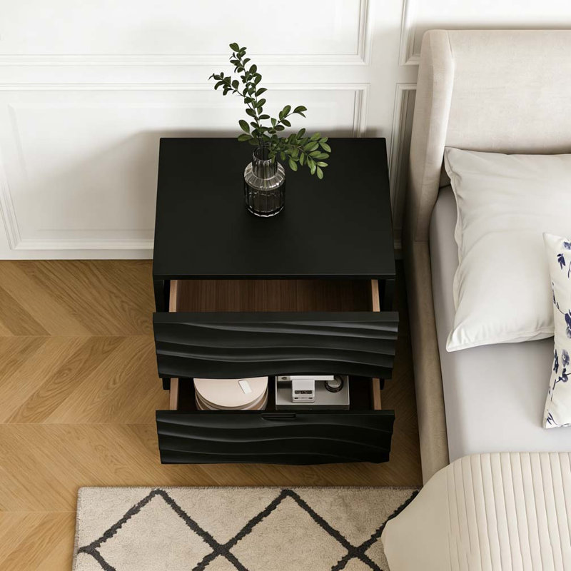 Ensemble de tables de chevet en bois massif, Noir