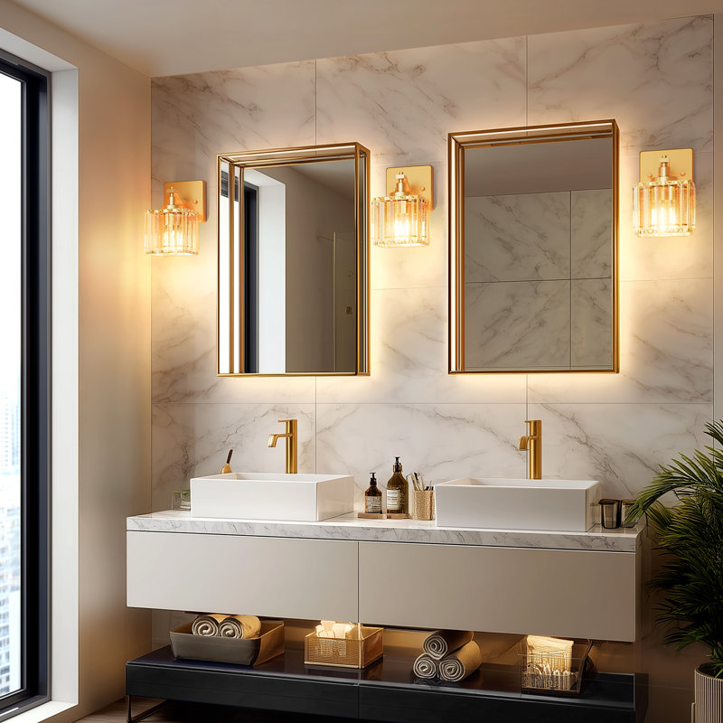 Ensemble de 2 luminaires de salle de bain à intensité variable avec abat-jour en cristal