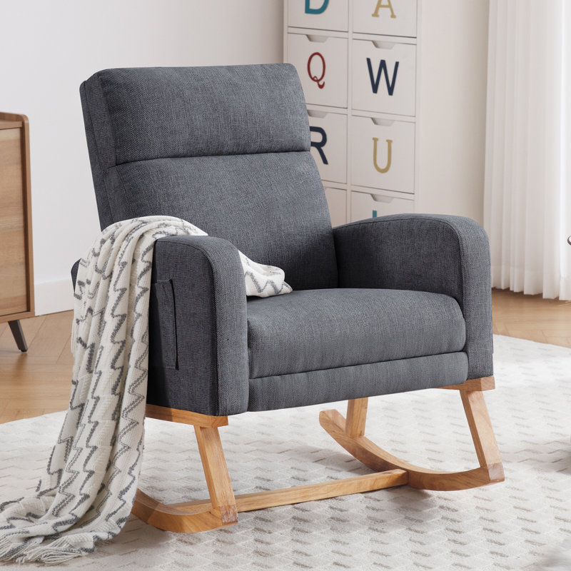 Anacely 28" Wide Roki with Solid Wood and Footrest, Dark Gray Fabric