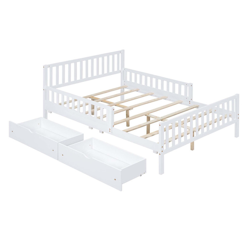 Curits 2 Drawers Platform Bed with Guardrails, Full, White