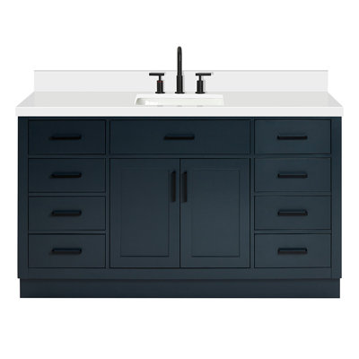 Meuble-lavabo simple en bois massif Tidworth avec plateau en quartz blanc de 1,5 po