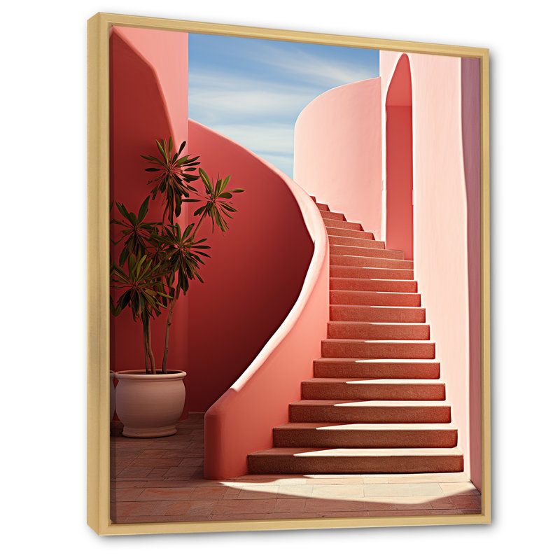 " Modern Architectual Stairway Grace " Print, Natural Floater Framed, 20" H x 12" W