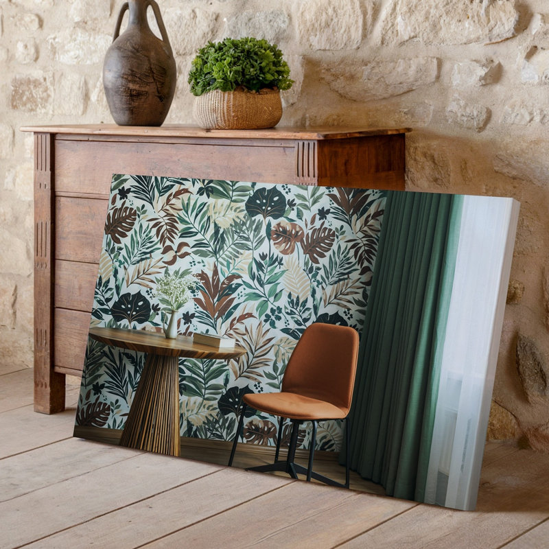 Toile une scène intérieure douillette avec une élégante table ronde avec art mural, H 30 po x l 30 po
