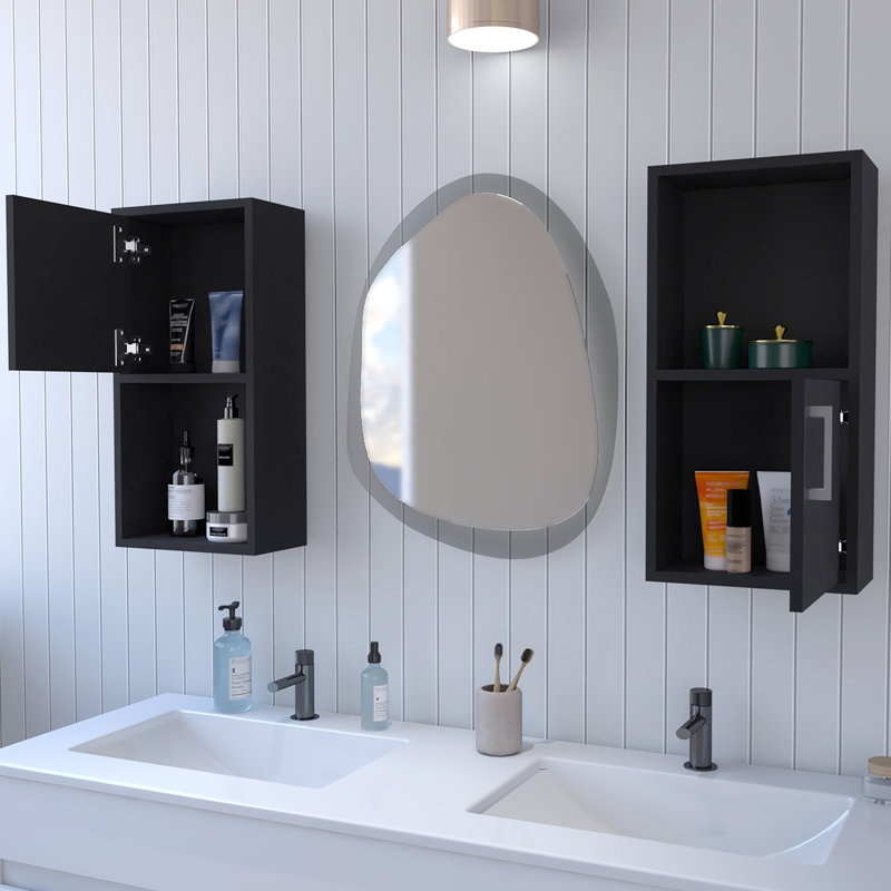 Open Shelf White Oak Bathroom Storage - Practical Accessory Stylish, Black